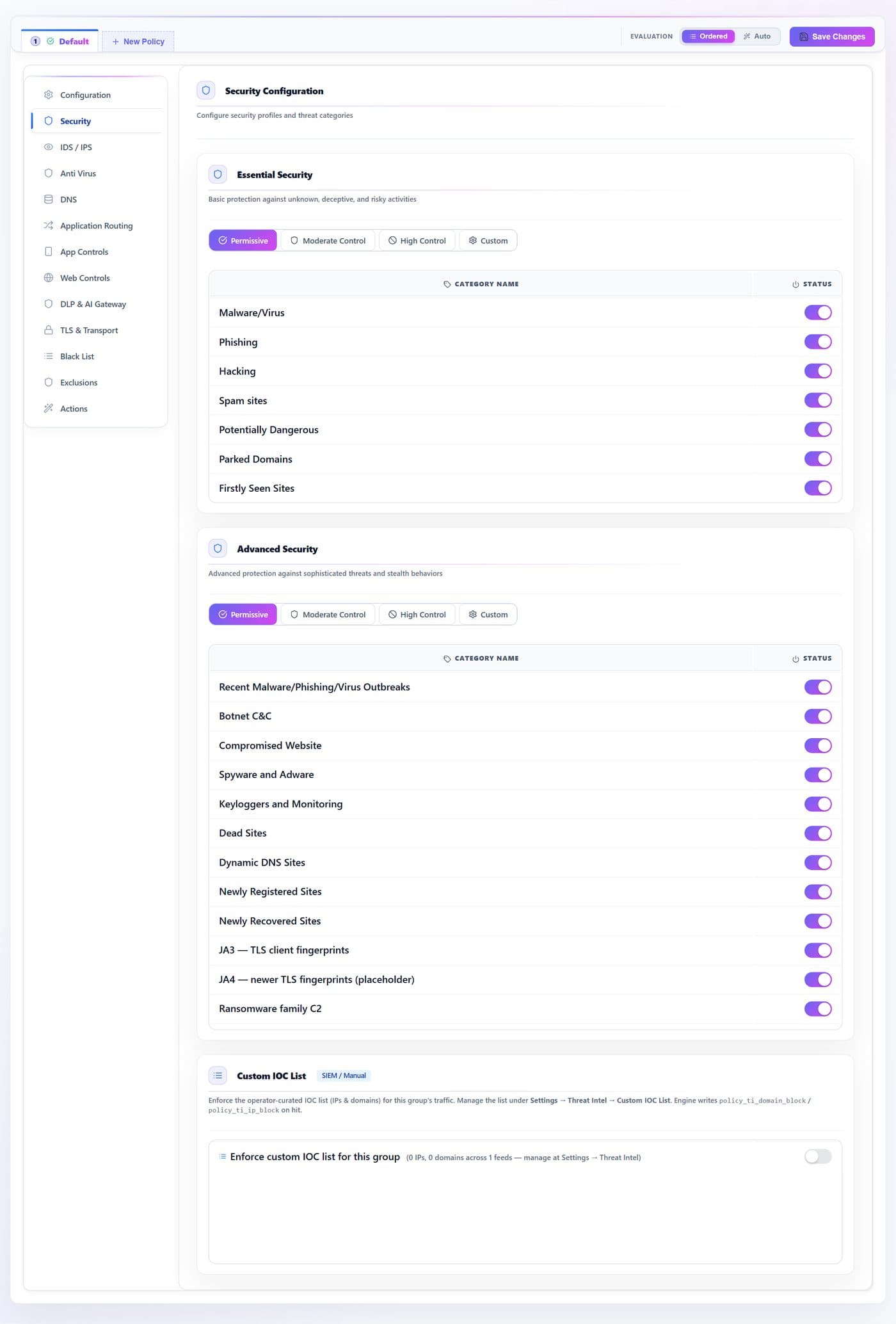 Security — every documented control marked